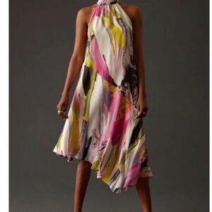 By Anthropologie Silk Halter Midi Dress Sz S